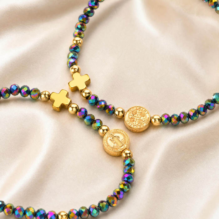 Wholesale Crystal Beaded Cross Charm Stretch Bracelets