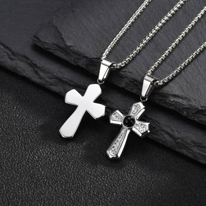 Wholesale Stainless Steel Cross Pendant with Black Onyx
