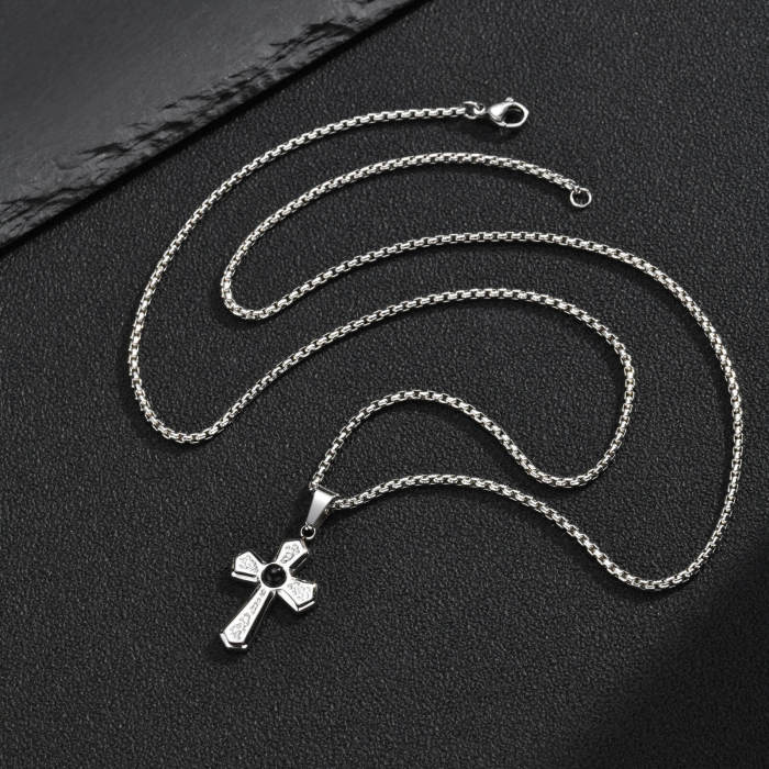 Wholesale Stainless Steel Cross Pendant with Black Onyx