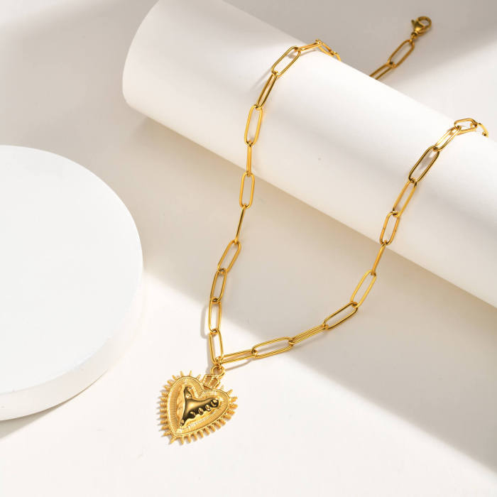 Wholesale Stainless Steel Gold Radiating Heart Necklace