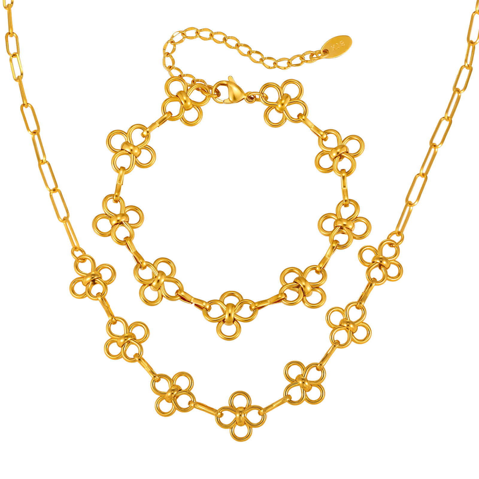 Gold PVD stainless steel flower necklace and bracelet from JSperky Gold PVD stainless steel flower necklace and bracelet from JSperky