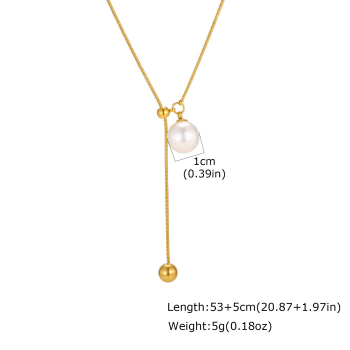 Wholesale Stainless Steel Faux Pearl and Ball Y Necklace