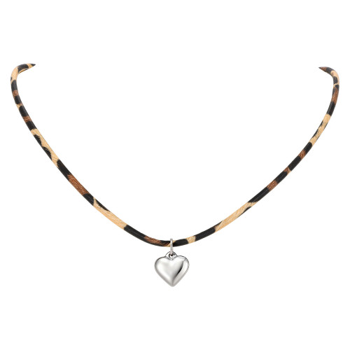 Wholesale Stainless Steel Heart Pendant Leather Choker Necklace