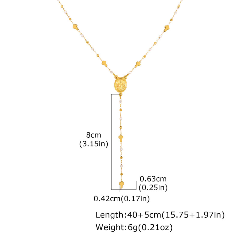 Wholesale Stainless Steel Faux Pearl Rosary Style Y Necklace