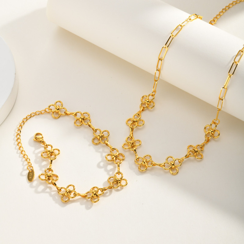Wholesale Stainless Steel Open Flower Necklace and Bracelet