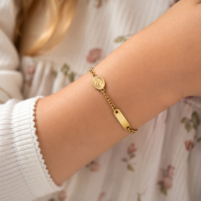 Wholesale Stainless Steel Engravable ID Bracelet with Virgin Mary Medal