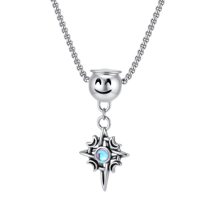 Wholesale Stainless Steel Smiley Face Synthetic Opal Cross Necklace