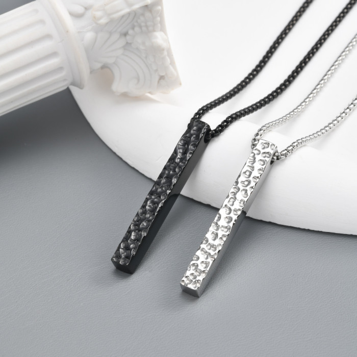 Wholesale Stainless Steel Textured Bar Pendant Necklace