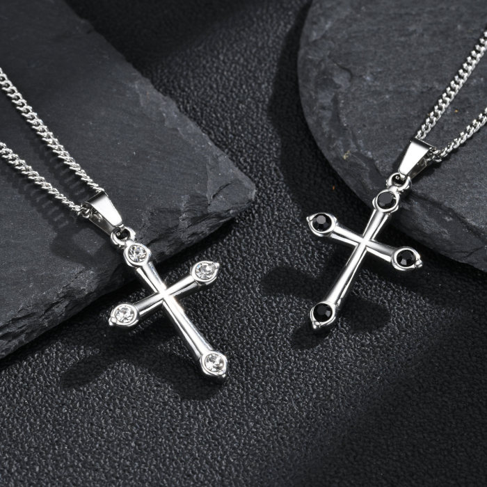 Wholesale Stainless Steel Four-Stone CZ Cross Pendants