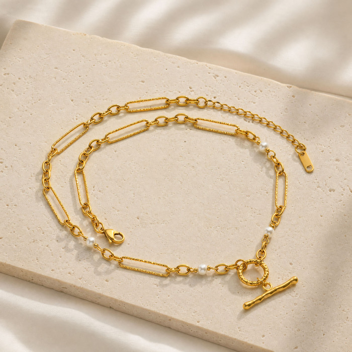 Wholesale Stainless Steel Pearl Toggle Style Necklace