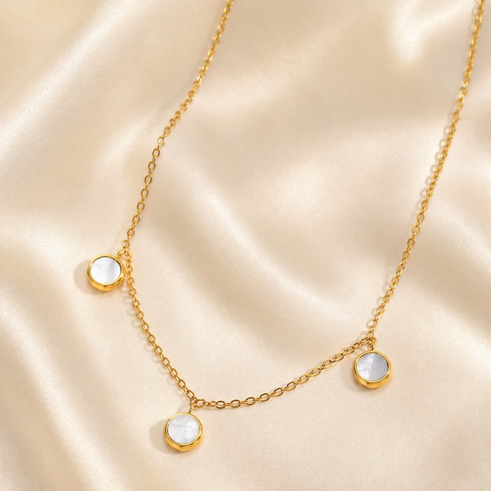 Wholesale Stainless Steel Three Round Shell Charm Necklace