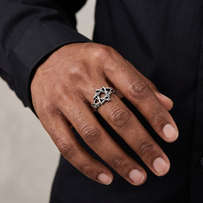 Wholesale Stainless Steel Openwork Pentagram Ring