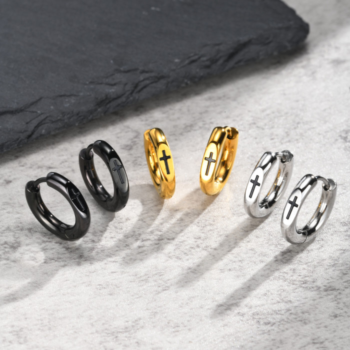 Wholesale Stainless Steel Cross Hoop Earrings