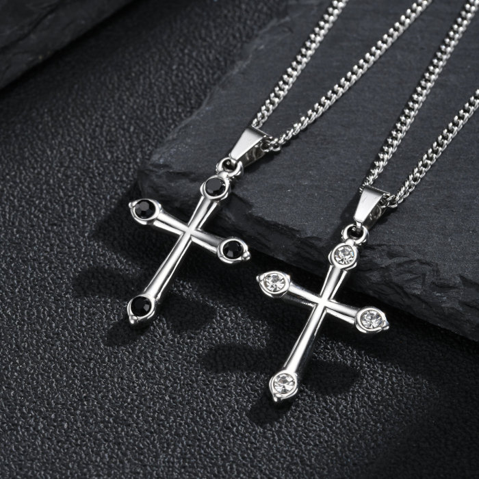 Wholesale Stainless Steel Four-Stone CZ Cross Pendants