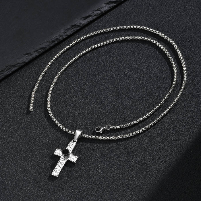 Wholesale Stainless Steel Black CZ Textured Cross Pendants