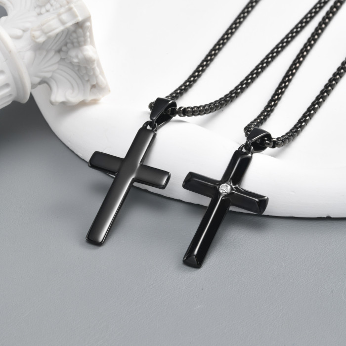 Wholesale Black PVD Stainless Steel CZ Cross Pendant