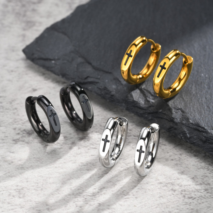 Wholesale Stainless Steel Cross Hoop Earrings