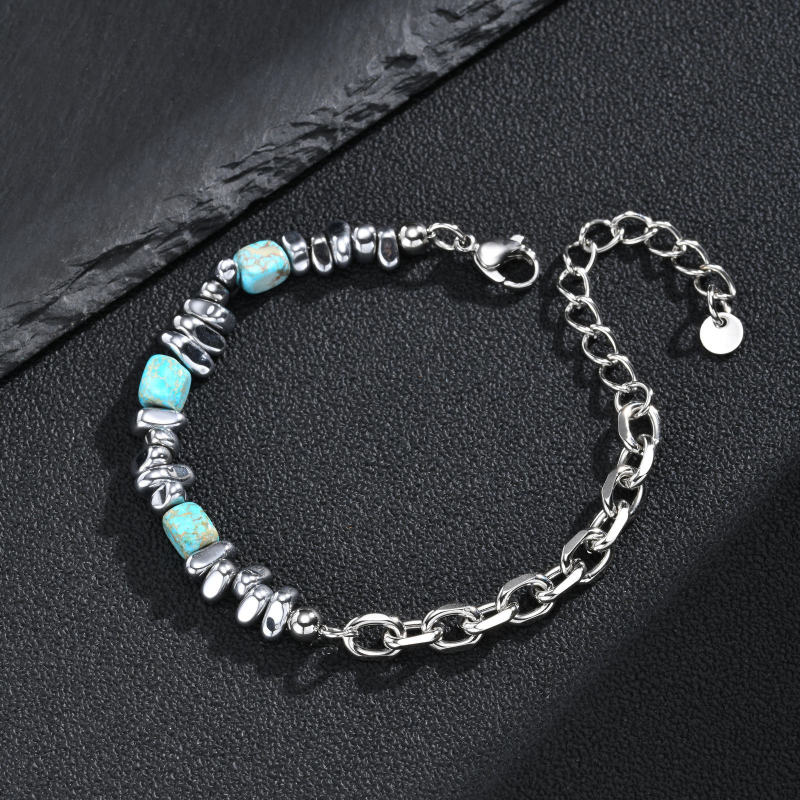 Wholesale Stainless Steel Turquoise Beaded Chain Bracelet