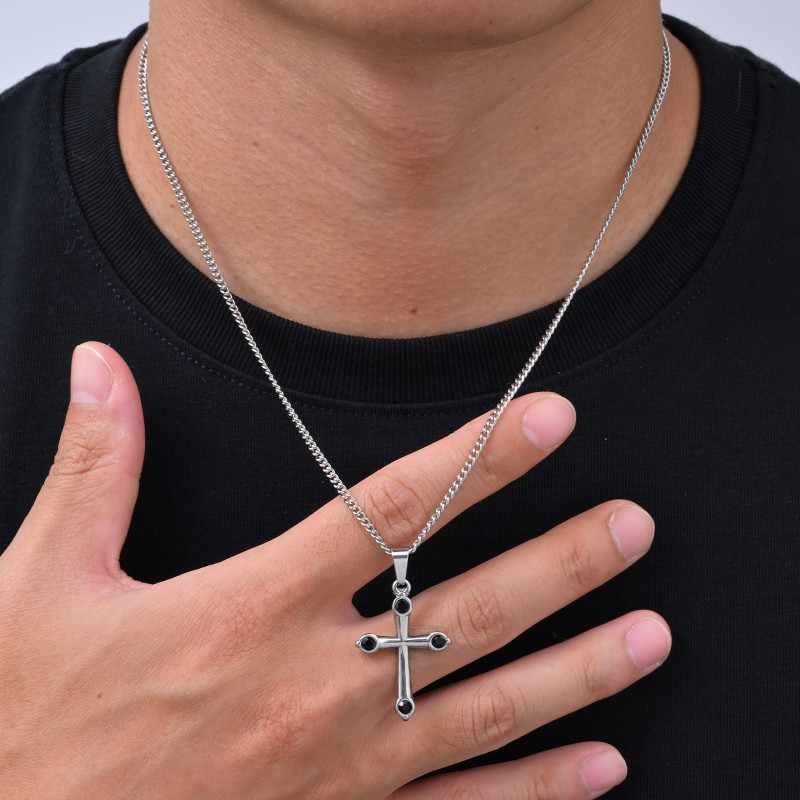 Wholesale Stainless Steel Four-Stone CZ Cross Pendants