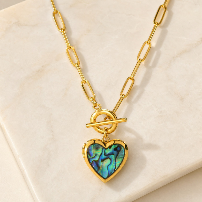 Wholesale Stainless Steel Abalone Shell Heart Locket Necklace