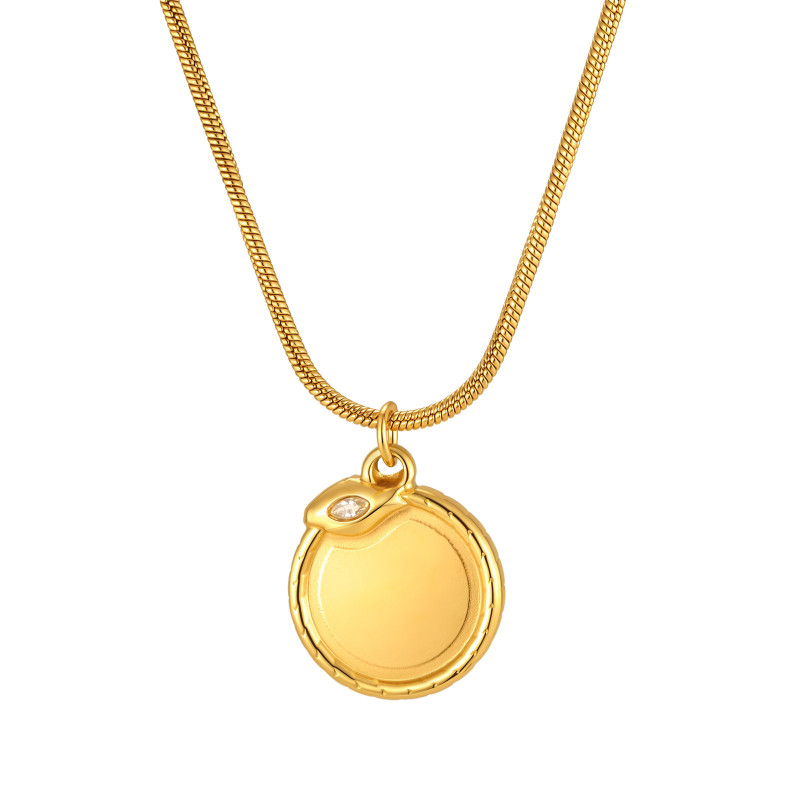 Wholesale Stainless Steel CZ Snake Engravable Disc Necklace
