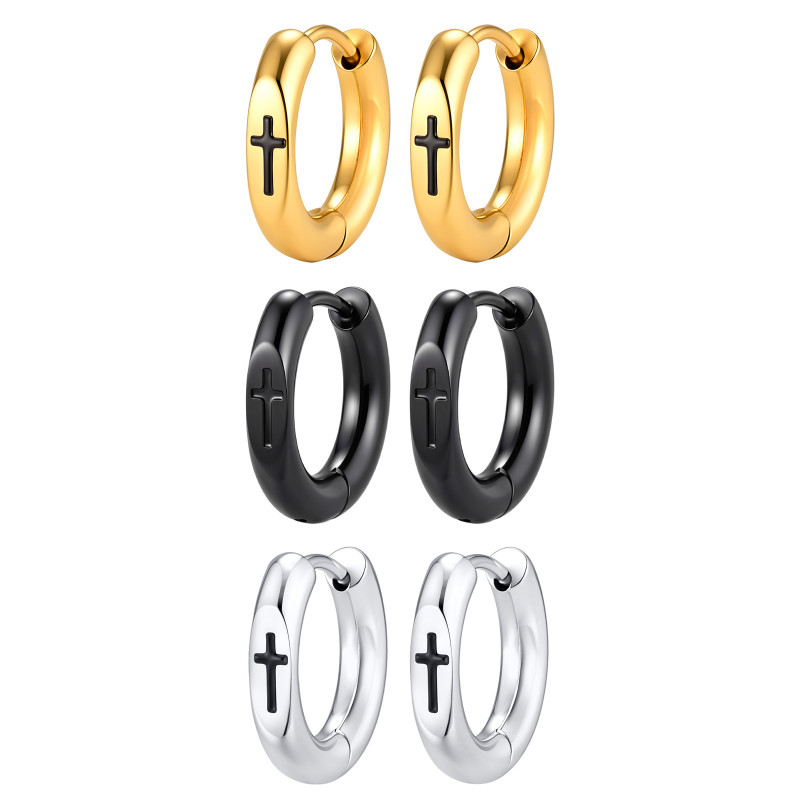 Wholesale Stainless Steel Cross Hoop Earrings
