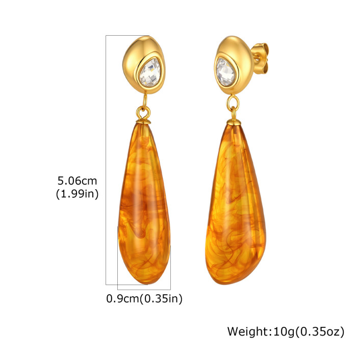 Wholesale Stainless Steel CZ Amber Color Resin Drop Earrings