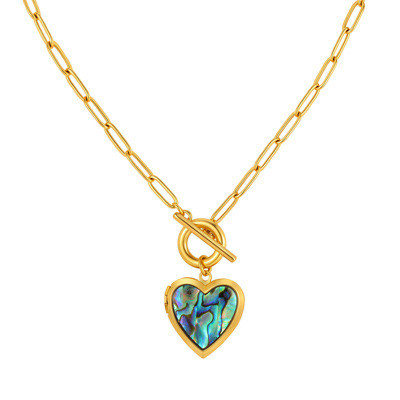 Wholesale Stainless Steel Abalone Shell Heart Locket Necklace