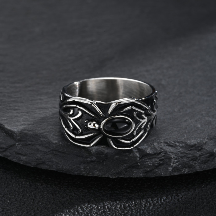 Wholesale Stainless Steel Wing and Black Onyx Spider Rings
