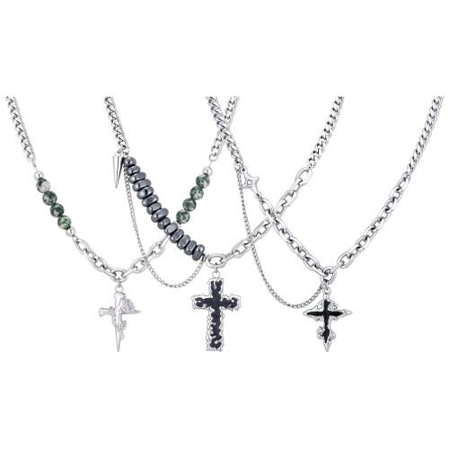 Wholesale Stainless Steel Mixed Chain Cross Necklaces