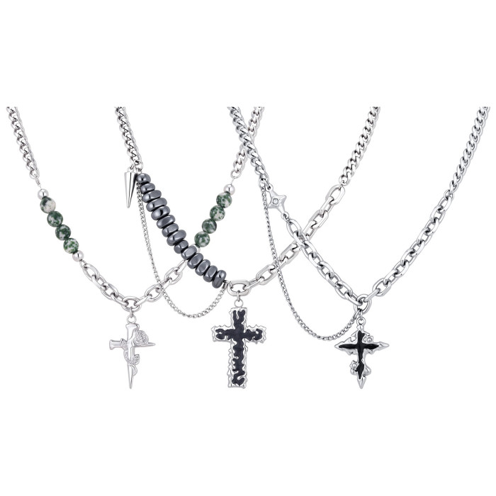 Wholesale Stainless Steel Mixed Chain Cross Necklaces