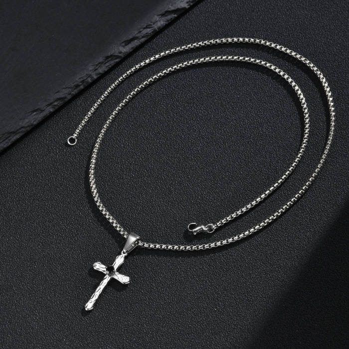 Wholesale Stainless Steel Black CZ Textured Cross Pendants