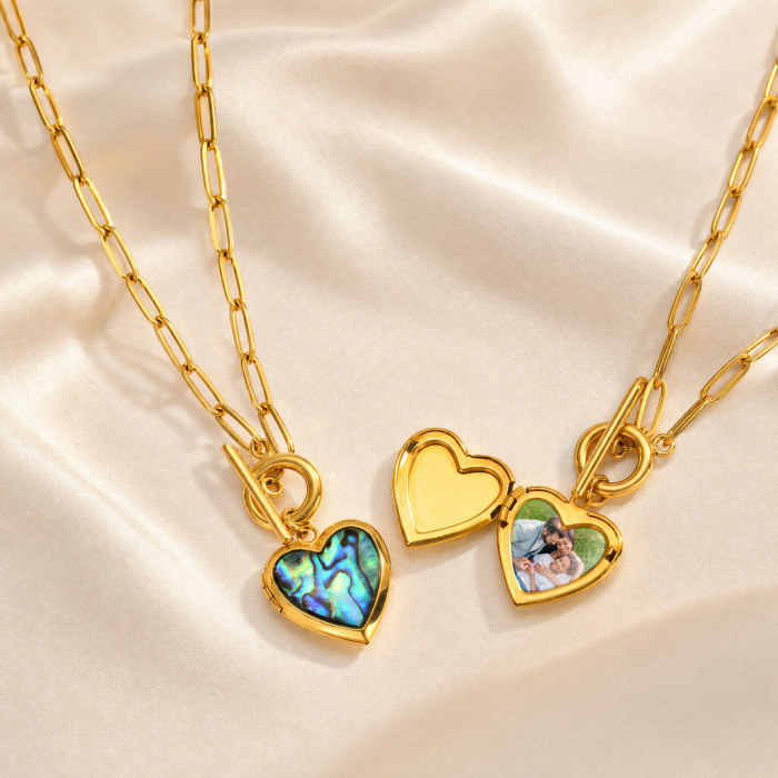 Wholesale Stainless Steel Abalone Shell Heart Locket Necklace