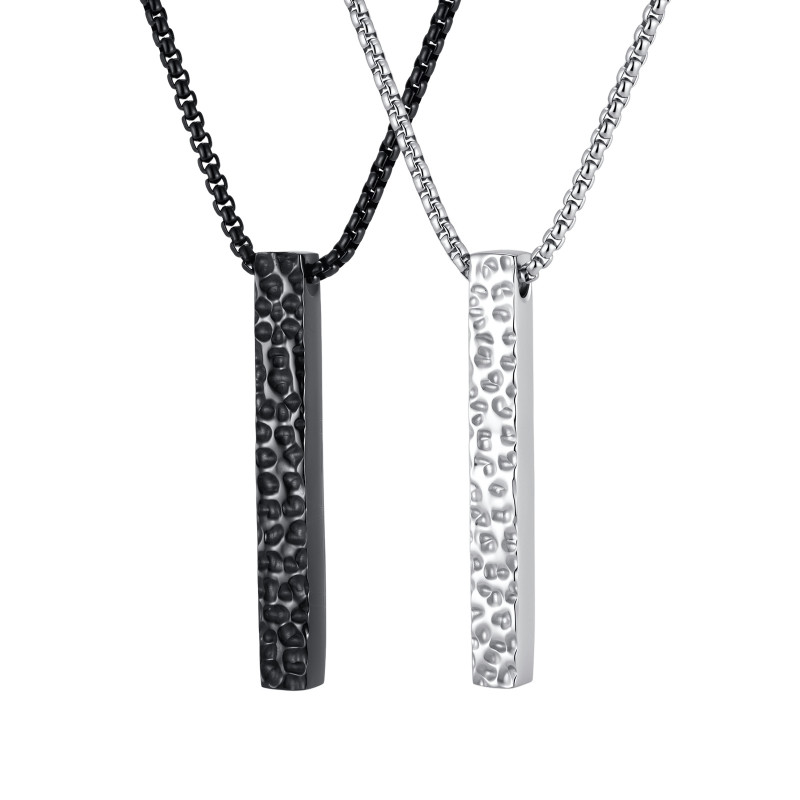 Wholesale Stainless Steel Textured Bar Pendant Necklace
