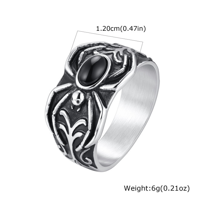 Wholesale Stainless Steel Wing and Black Onyx Spider Rings