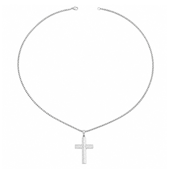 Wholesale Stainless Steel Cross Necklace with Geometric Line Pattern