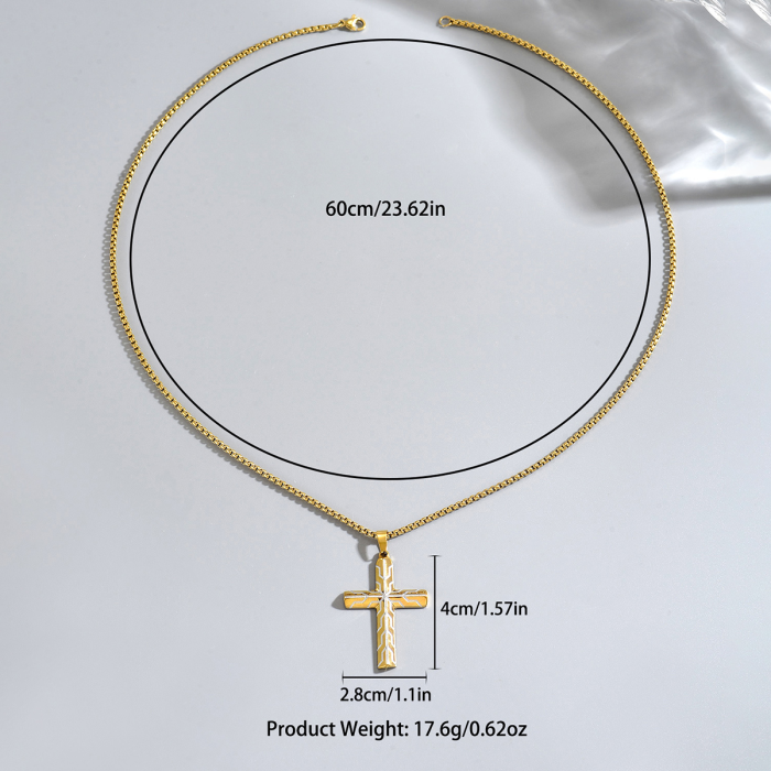Wholesale Stainless Steel Cross Necklace with Geometric Line Pattern