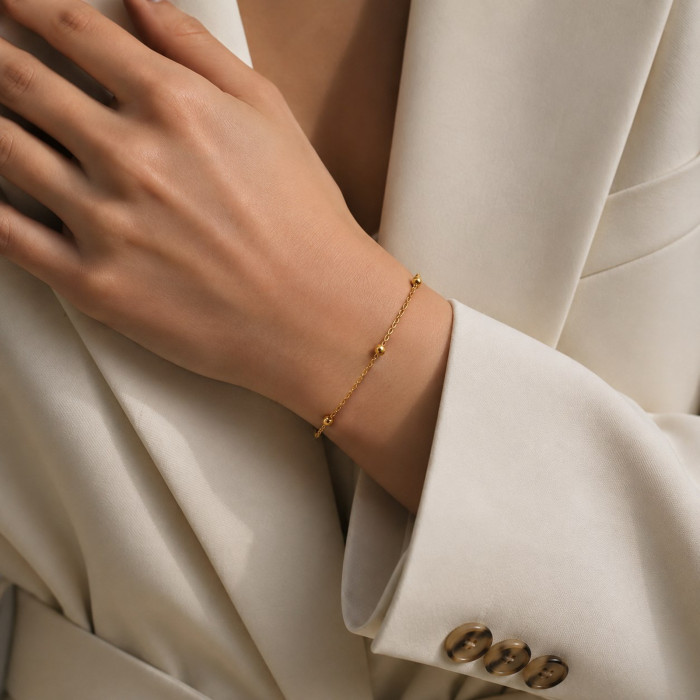 Wholesale Stainless Steel Gold Bead Chain Bracelet