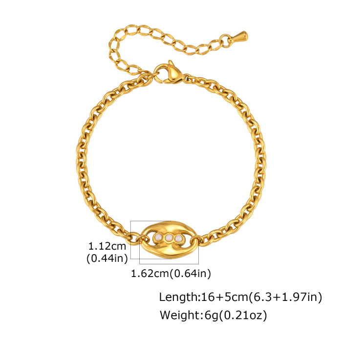 Wholesale Stainless Steel Pearl Oval Charm Chain Bracelet