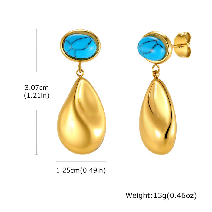 Wholesale Stainless Steel Teardrop Earrings – Turquoise and Plain Gold Styles