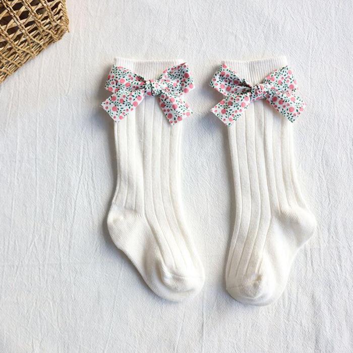 Girls Socks Flower Bows Knee High Long Soft Cotton Baby Socks