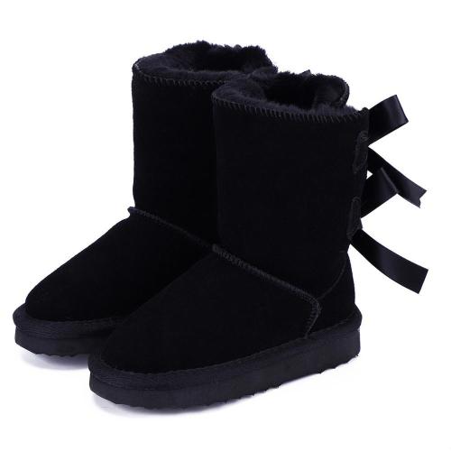 Genuine Leather Fashion Children Snow Boots Girls Ankle Bowknots Boots