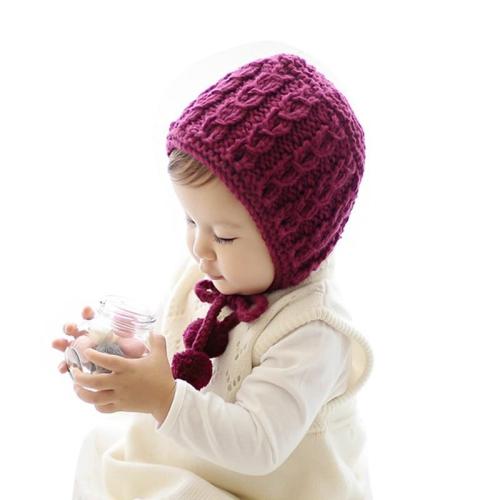 Warm Cotton Knitted Baby Hat Lace Up Baby Bonnet Cap