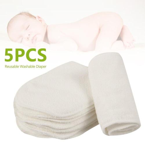 5 PCS Reusable Baby Diapers Cloth 3 Layer Insert 100% Cotton Washable Diaper