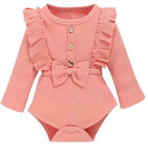 Toddler’s Clothes Solid Color Ruffle Long Sleeves Ribbed Rompers