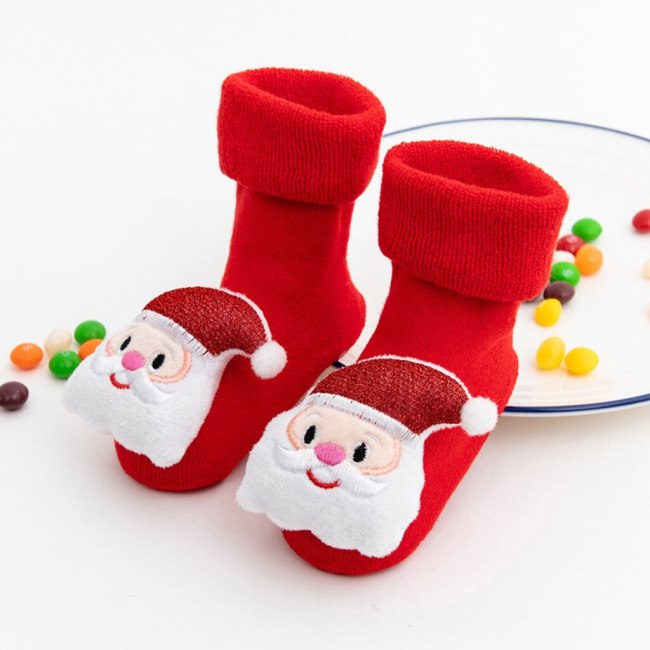 Toddler Kids Baby Christmas Santa Deer Anti-Slip Knitted Warm Socks