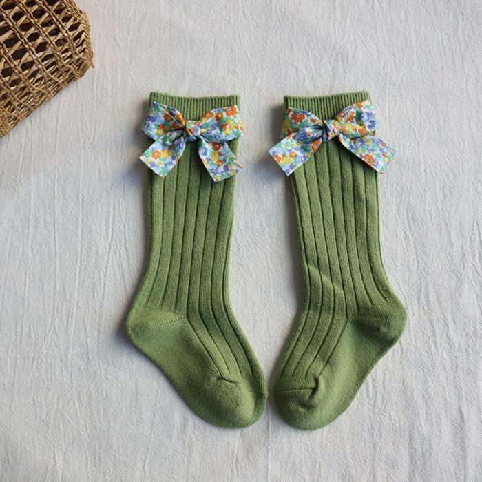 Girls Socks Flower Bows Knee High Long Soft Cotton Baby Socks