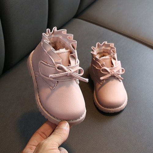 Winter Toddler Baby Girls Bowknot Solid Warm Short Boots Booties Causal Shoes  