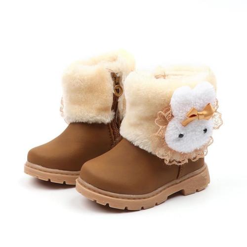 Fashion Winter Girls Snow Boots Warm Cotton With Cartoon Rabbit Lace Kids Boots