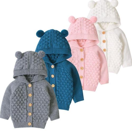 Cute Kid Baby Hooded With Ear Winter Warm Cardigan Coat Outerwear